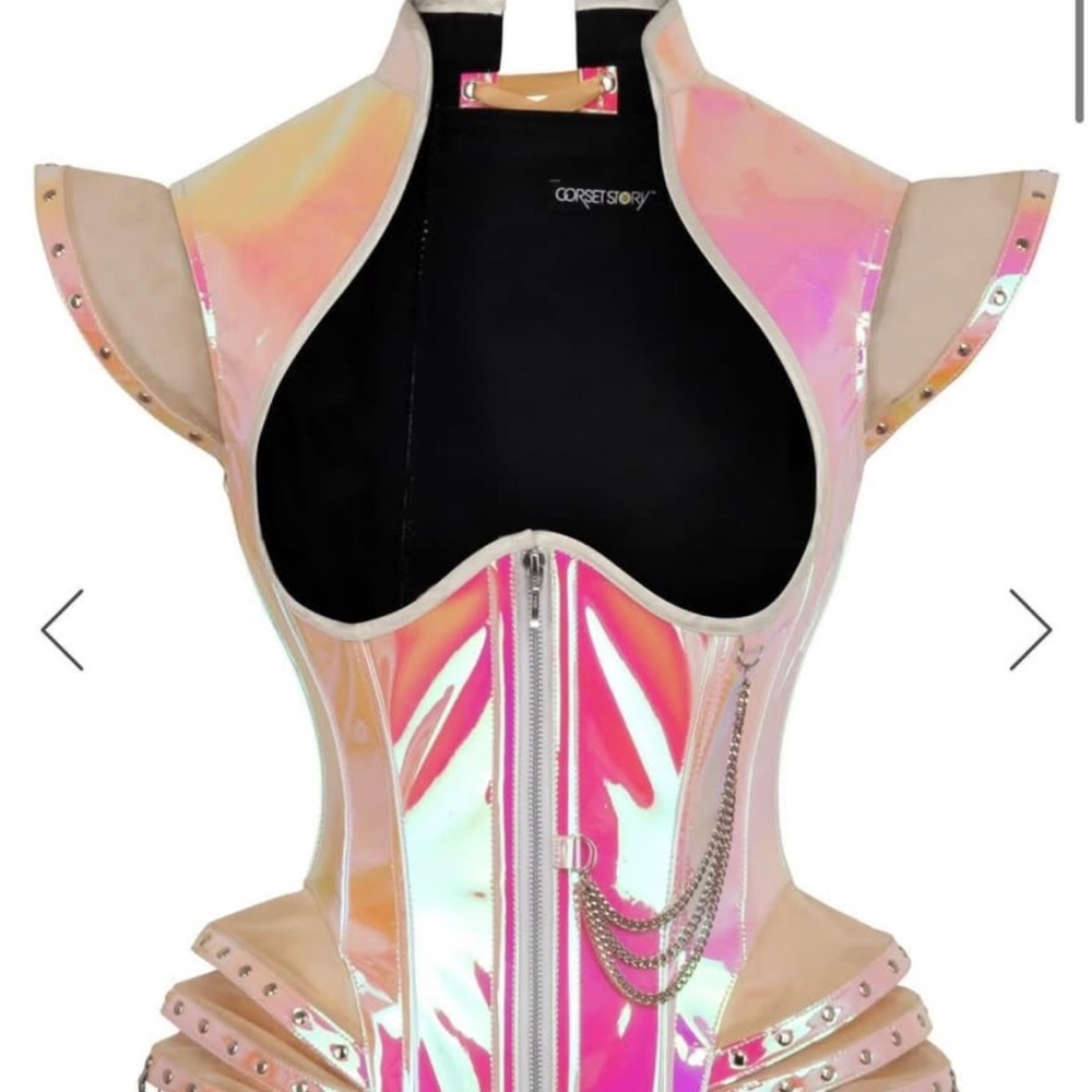 Holographic Corset Top with Chain Detail